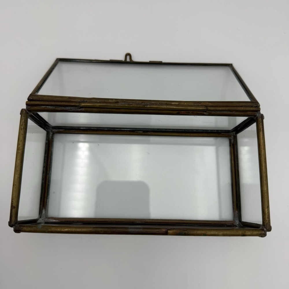 Rectangular Clear Glass Box Aged Brass Display Trinkets Jewellery Storage Box - Picture 9 of 15